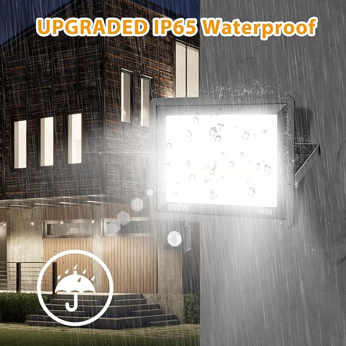 YANYCN 2 Pack 100W LED Motion Sensor Flood Light, Dusk to Dawn, IP66 Waterproof - Image 5