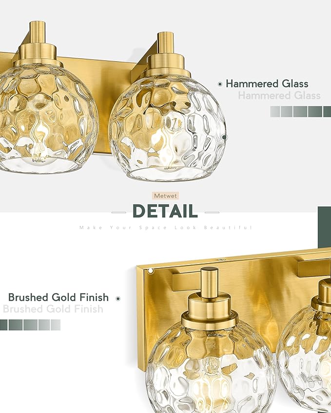 METWET Bathroom Light Fixtures Over Mirror, 3-Light Brushed Gold Vanity Light - Image 3