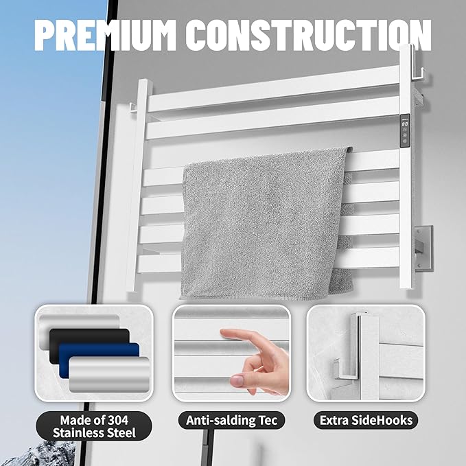 K&KALONZO Towel Warmer for Bathroom, Wall-Mounted 6-Bar Heated Towel Rack - Image 7