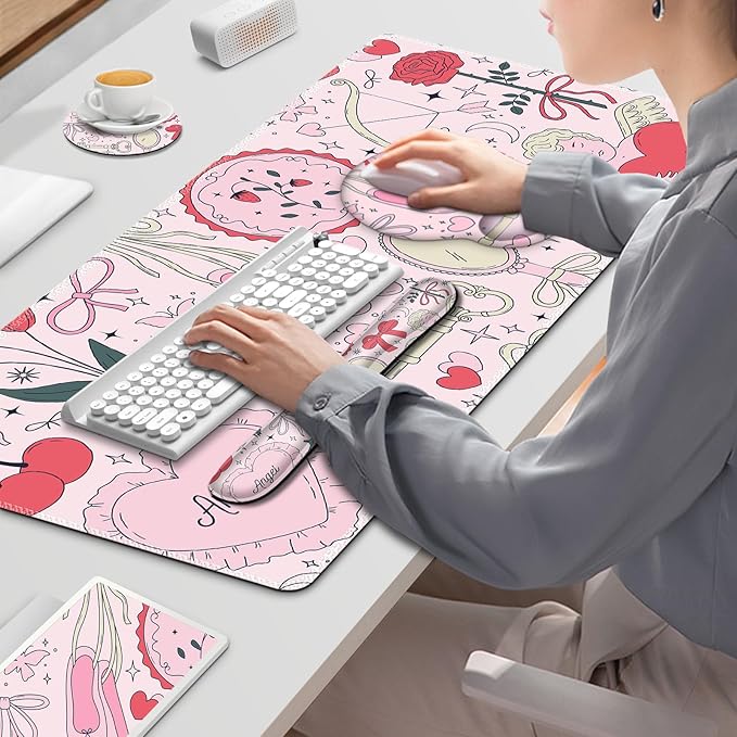 Gaming Mouse Pad, Large Desk Mat, Cute Desk Pad Protector, 4in1 XXL Mousepad + - Image 9