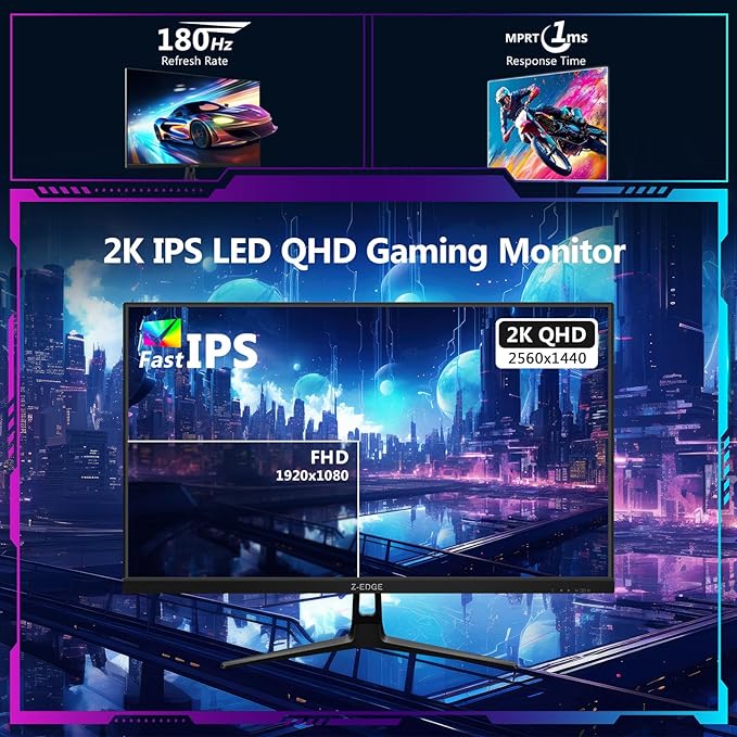 Z-Edge 27-inch Gaming Monitor QHD 2560 x 1440 2K, 180Hz Refresh Rate, 1ms MPRT - Image 2