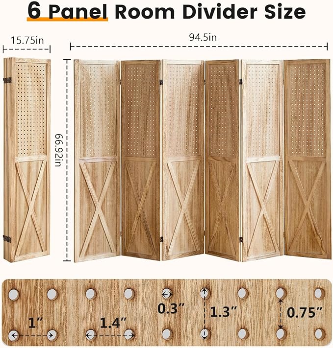 ALeesing 6 Panel Pegboard Room Divider, 5.6Ft Pegboard Display Folding Privacy - Image 2
