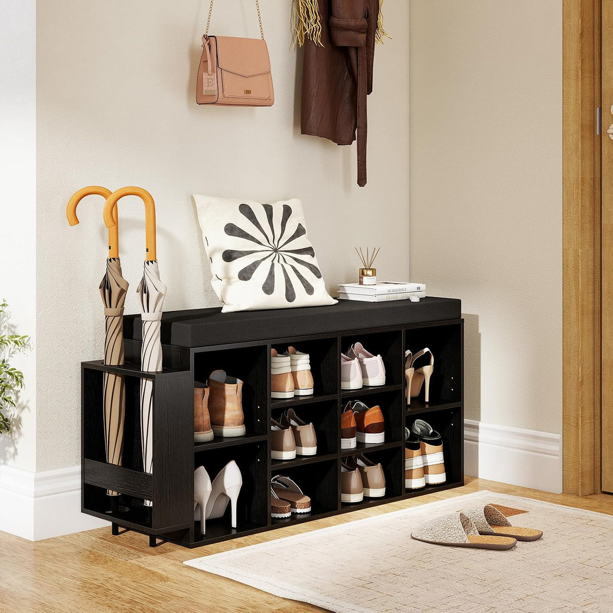 giantex shoe storage bench with umbrella stand, 10-cubby, main product view