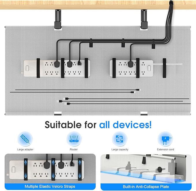 KIGJU Under Desk Cable Management Tray, 40-inch No-Drill Cord Organizer - Image 4