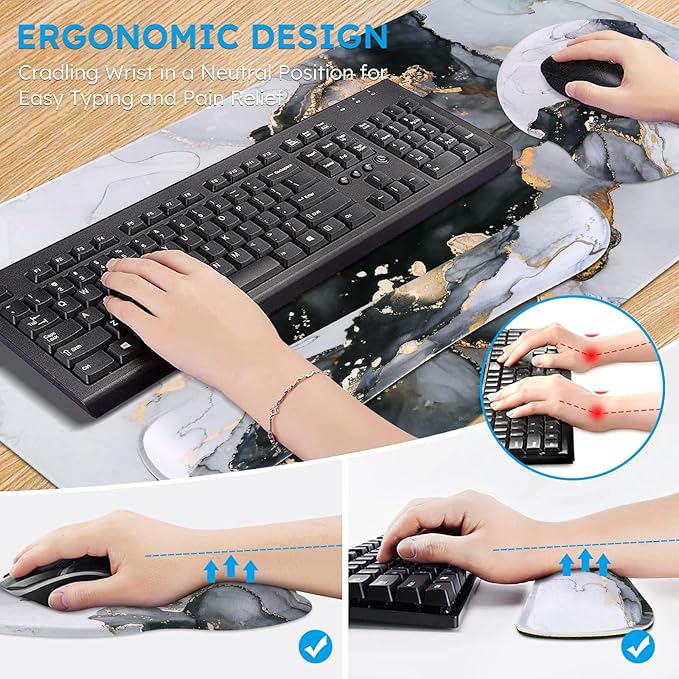 iCasso Desk Mat, Gaming Mouse Pad Wrist Support Set, 4in1 XXL Large Mousepad + - Image 3