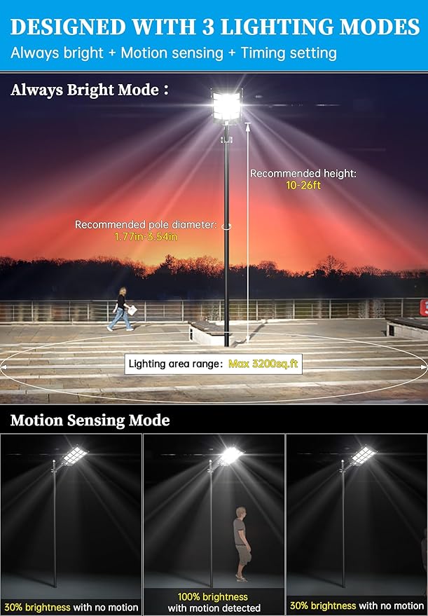 Gefolly SL-6000W Solar Street Light Outdoor, Wide Angle 600000LM Commercial - Image 3