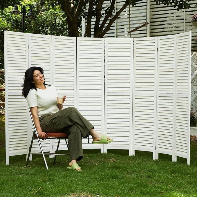 Room Dividers and Folding Privacy Screens, Wood Louvered Separators Divider Wall - Image 8