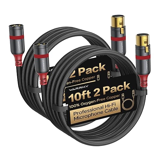 Warrky XLR Cables 10ft 2 Pack Balanced Microphone Cable Male to Female by WARRKY