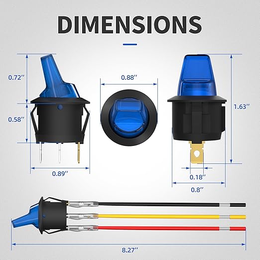 DaierTek Lighted Rocker Toggle Switch UL Listed 12V 20A ON/Off 3 Pin Round LED - Image 2