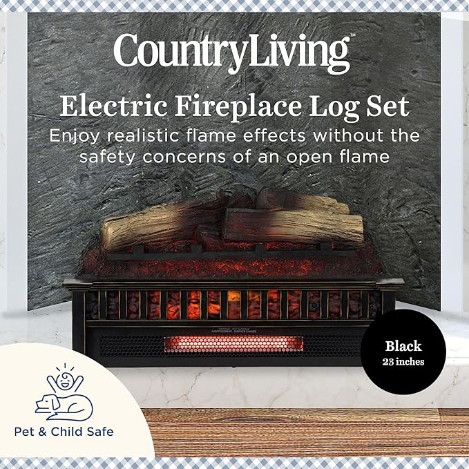 Country Living 23 inch Electric Log Set | Crackling Sound | 1000 Sq Ft Heater | - Image 2
