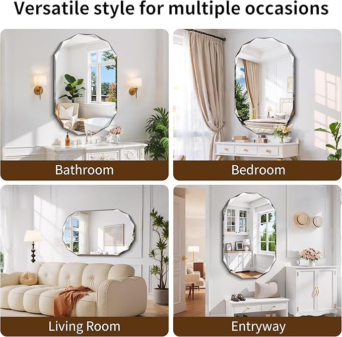 GLASHOM Frameless Bathroom Mirror, 30x48 inch Beveled Bathroom Mirror Wall - Image 6