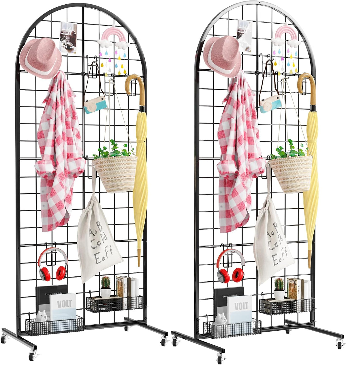 Asee'm Grid Wall Panels Display Stand 2' x 5.2' FT Black Movable Wire Grid Wall