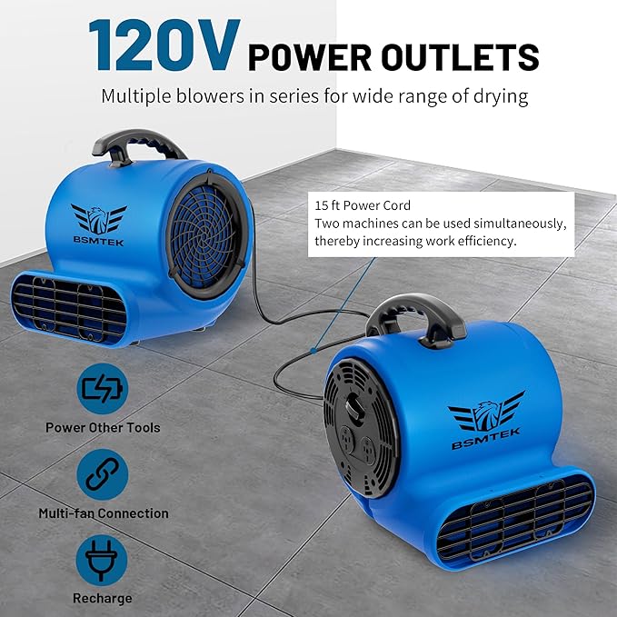 BSMTEK Air Mover Blower Fan, Industrial 1/2HP 2500CFM Monster Floor Blower - Image 6