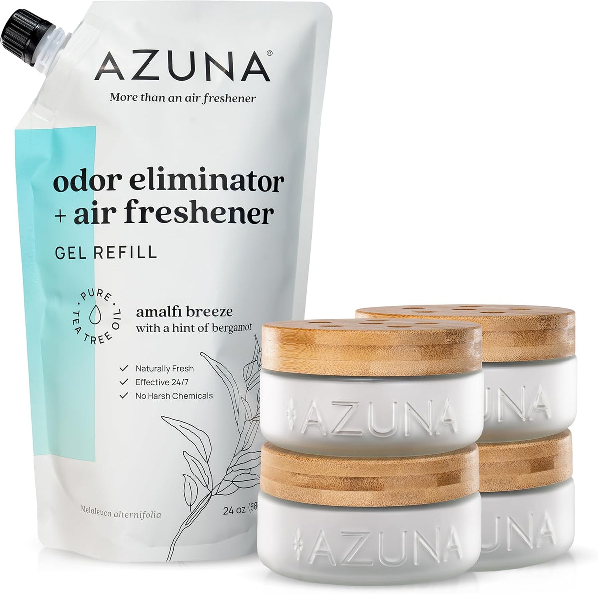 Azuna Air Freshener & Odor Eliminator Gel 4 Room Kit, Includes 8 oz. Empty Luxe