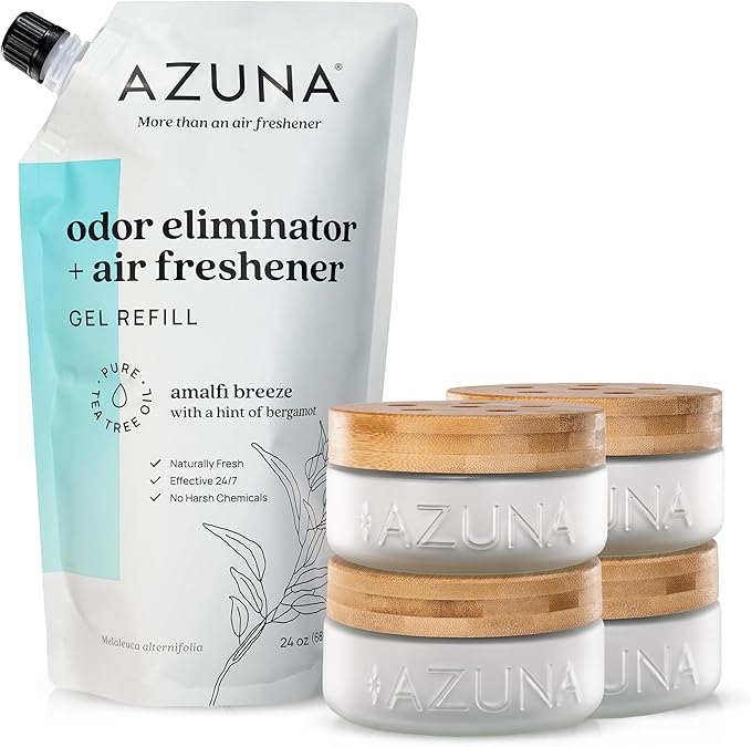 Azuna Air Freshener & Odor Eliminator Gel 4 Room Kit, Includes 8 oz. Empty Luxe by Azuna