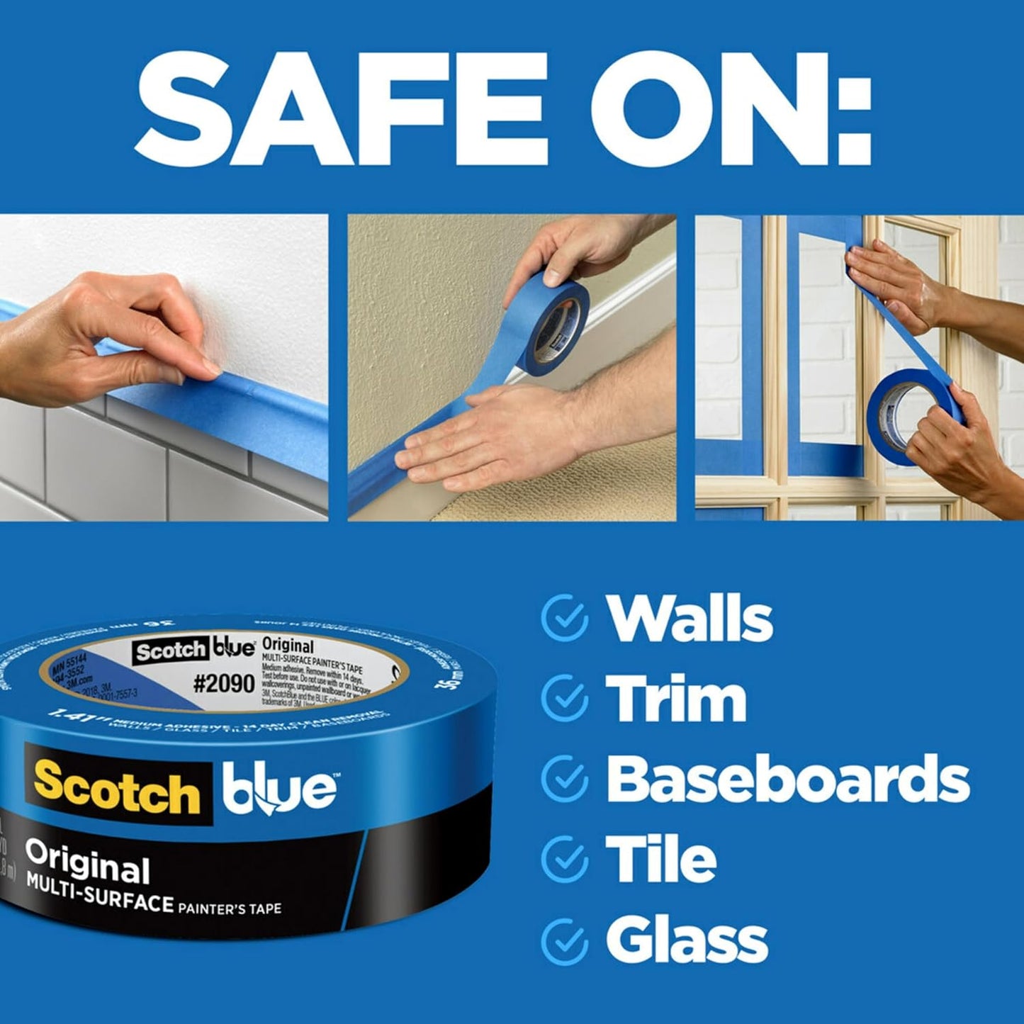 ScotchBlue Original Multi-Surface Painters-Tape, 2" Wide (1.88 in. x 60 Yds), Rolls Blue Paint-Tape Protects Surfaces & Removes Easily, Masking-Tape for Indoor & Outdoor Use (2090-48TP6) (Pack of 36)