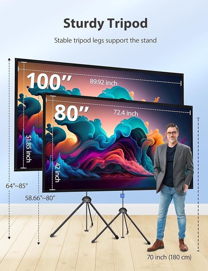 Projector Screen with Stand, Paris RHÔNE 100-inch Outdoor Indoor Projector - Image 7