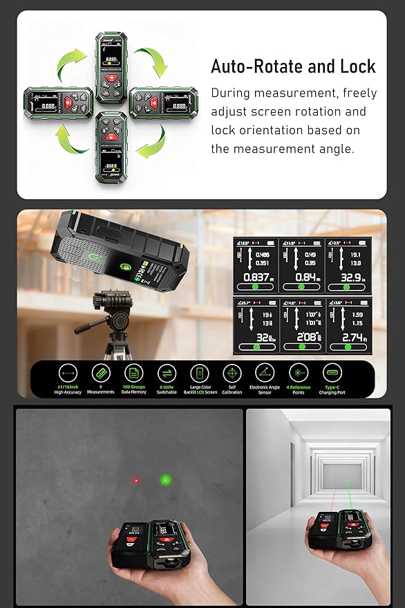ZC-SG60 Dual Laser Measuring Tool, 196Ft Green-Beam Bilateral Digital Laser - Image 7