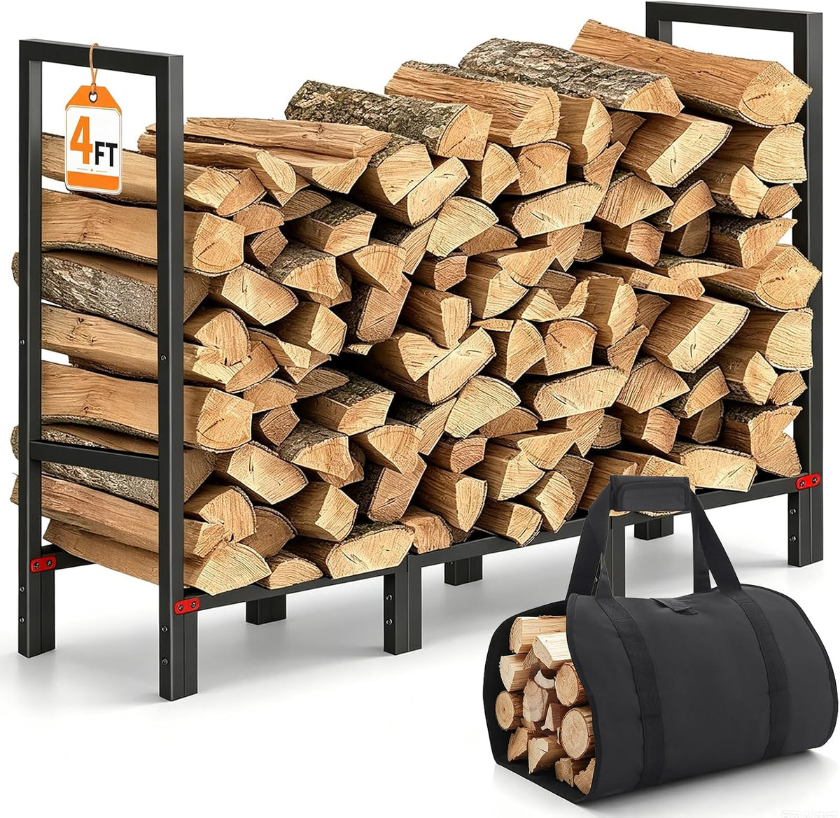 4ft firewood rack indoor outdoor with log carrier, main product view