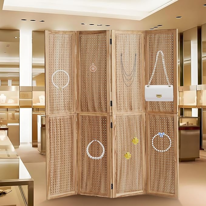 Leesinwing 4 Panel Wooden Room Dividers, 5.6FT High Plug-in Folding Screen Made - Image 2