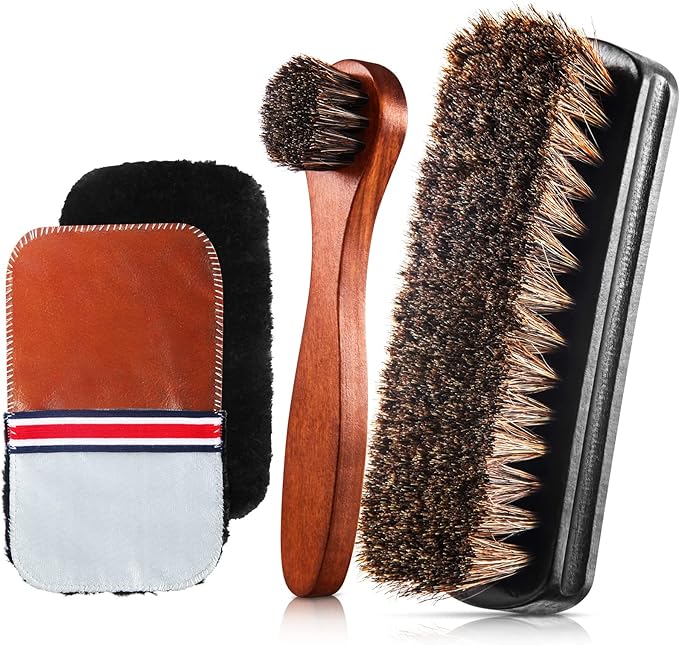 4 Pcs Horsehair Shine Shoes Brush Kit Polish Dauber Applicators Cleaning by ZJoey