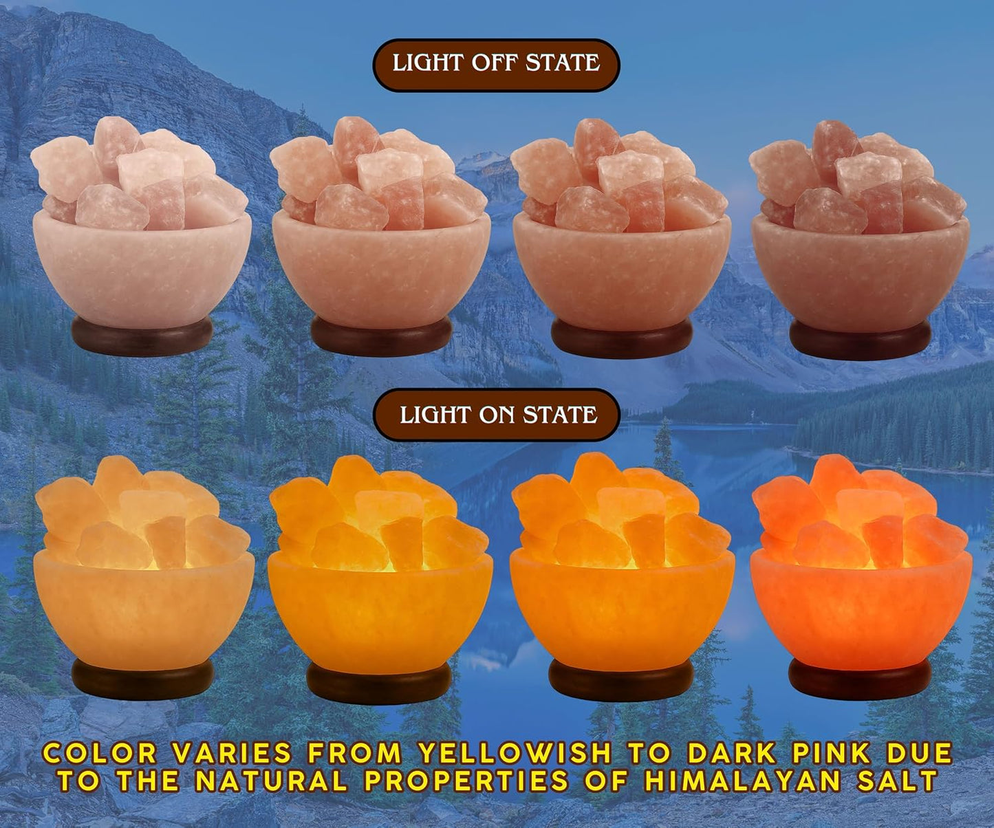 Himalayan Salt Lamp Bowl with Natural Crystal Chunks, Dimmer Cord and Classic Wood Base Premium Quality Authentic from Pakistan