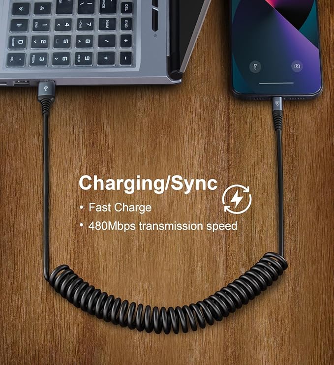 Coiled Lightning Cable, iPhone Charger Cable 3FT - Image 4