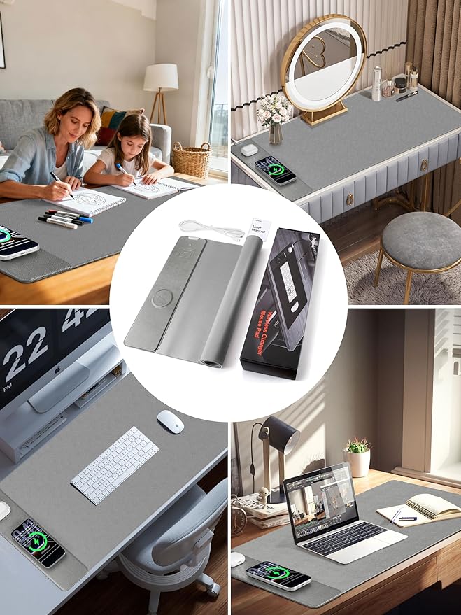 TopMade Mouse Pad with 15W Wireless Charging, XXL Large Leather Desk Mat - Image 7