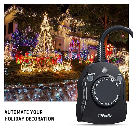 TiFFCOFiO Outdoor Timer Outlet, Dusk to Dawn Light Sensor Timer Weatherproof - Image 3