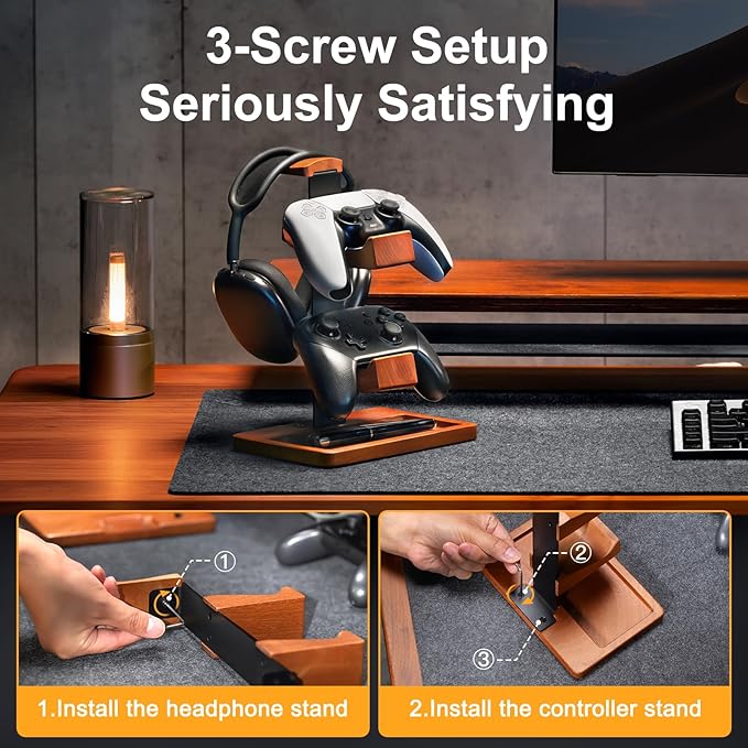 HUMANCOZY Solid Wood Controller Holder and Headphone Stand, Gaming Controller - Image 6