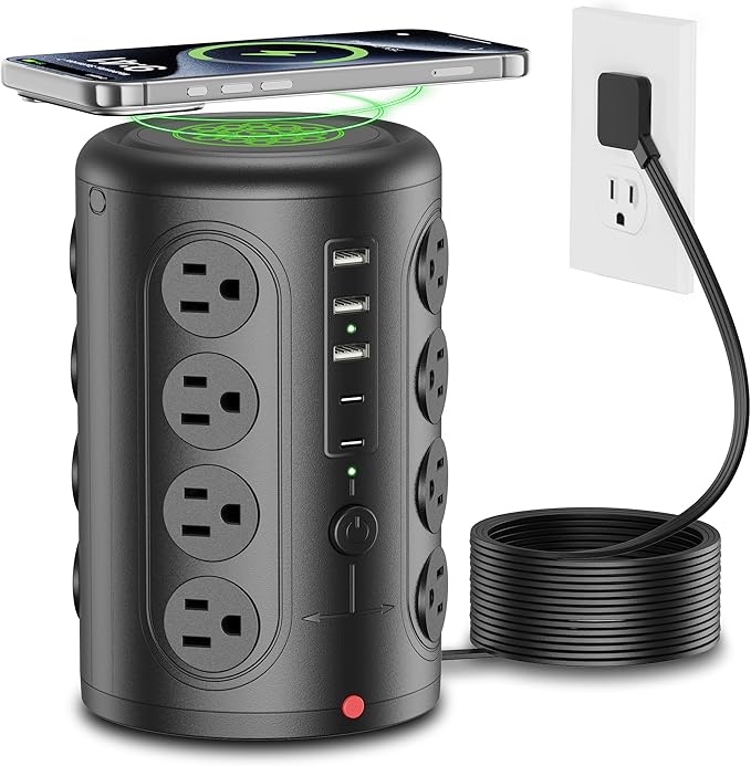 Power Strip Tower Surge Protector, TenTrend 16 Outlets and 5 USB Ports by TenTrend