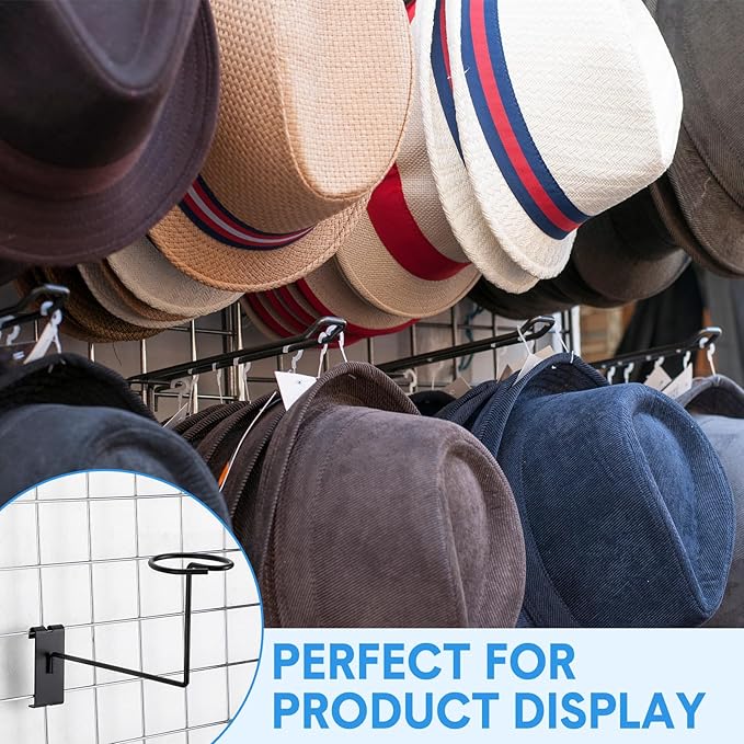 Blulu 12 Pcs Hat Displayer for Gridwall, Metal Hat Helmet Rack Retail Store - Image 7