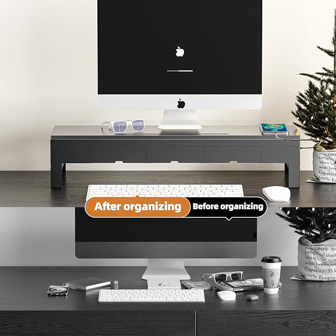 Computer monitor stand with three drawer ，22W charging, 2 USB 3.0, and 1 USB - Image 4