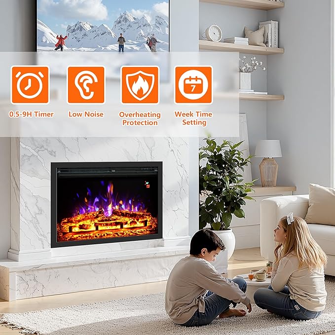 24.5" Electric Fireplace Inserts, Adjustable Brightness, Thermostat&Timer - Image 6