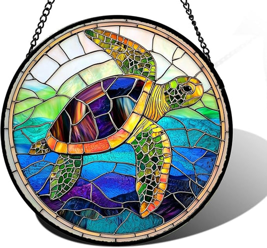 DASTOLL Stained Glass Window Hanging, Colored Turtle Ocean Suncatcher Diamond by DASTOLL