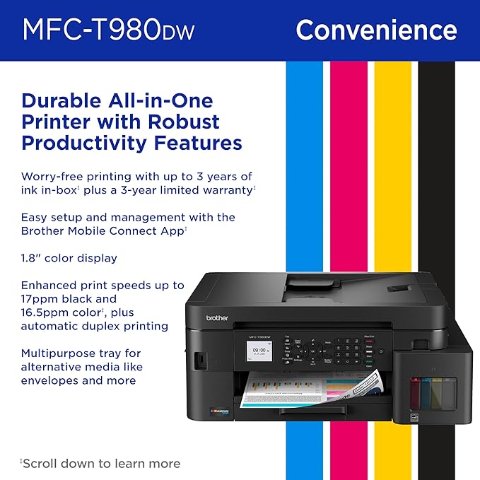 Brother INKvestment Tank 980 Wireless and Ethernet Color Inkjet All-in-One - Image 5