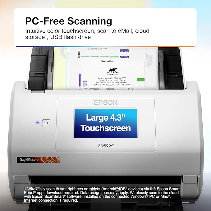Epson RapidReceipt RR-600W Wireless Desktop Color 2-Sided Receipt & Document - Image 5