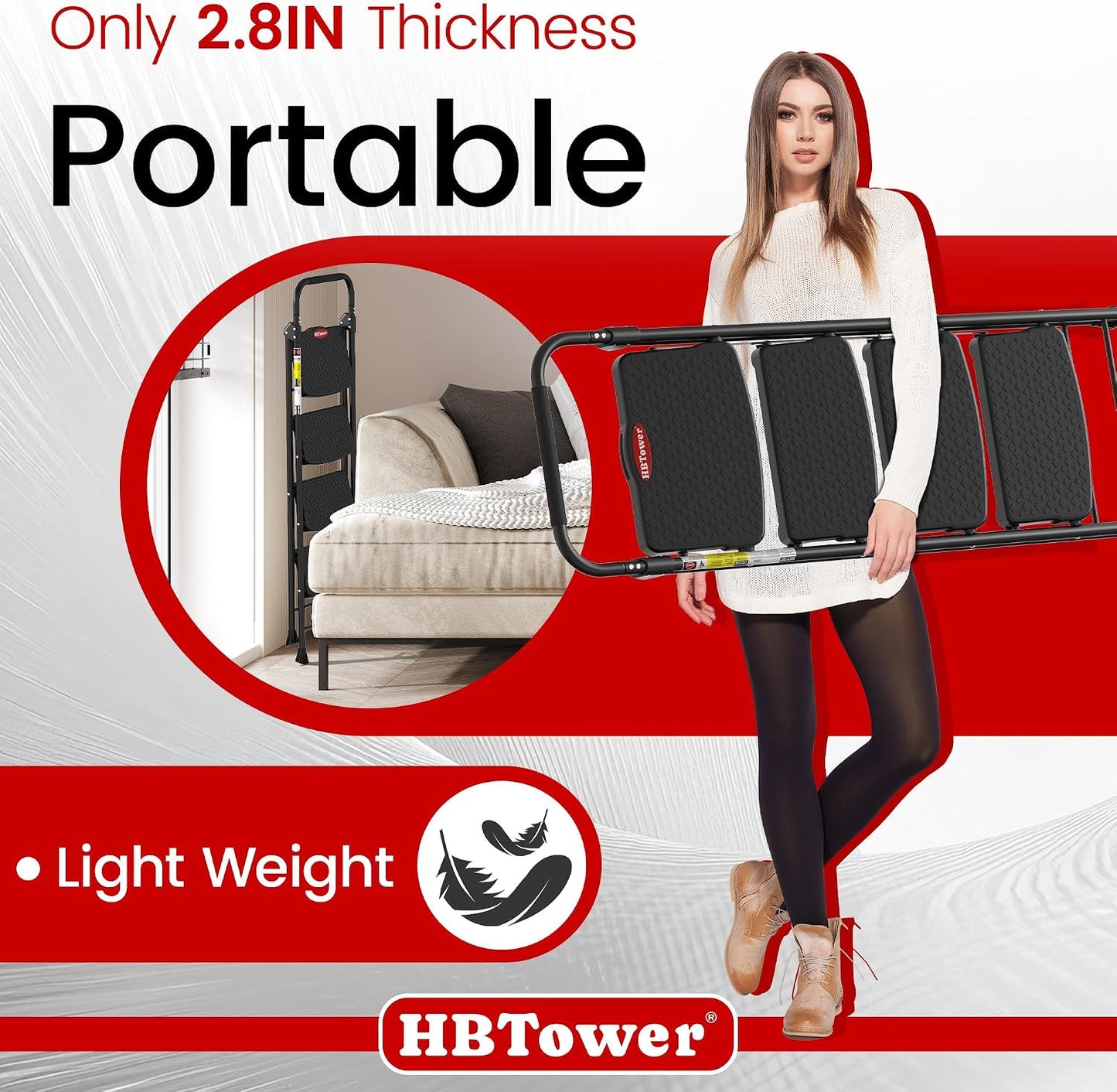 HBTower 4 Step Ladder, Step Stool Foldable with Wide Anti-Slip Pedal | Sturdy Steel Ladders for Home Adults Kitchen