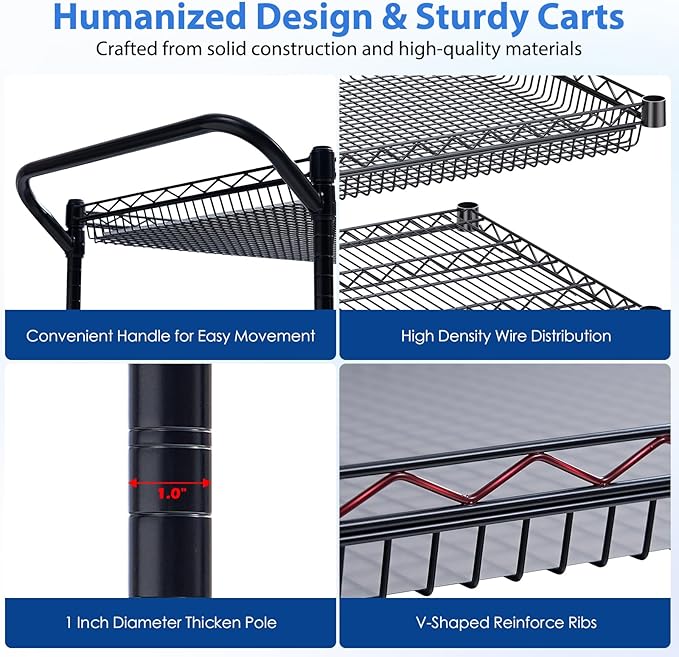 WDT 1350Lbs Capacity Heavy Duty Rolling Utility Cart, Large 3 Tier Rolling Carts - Image 4