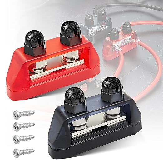RED WOLF 2PCs 3/8" M10 Small Dual Stud Bus Bar 12-48 V Power Distribution Block by REDWOLF