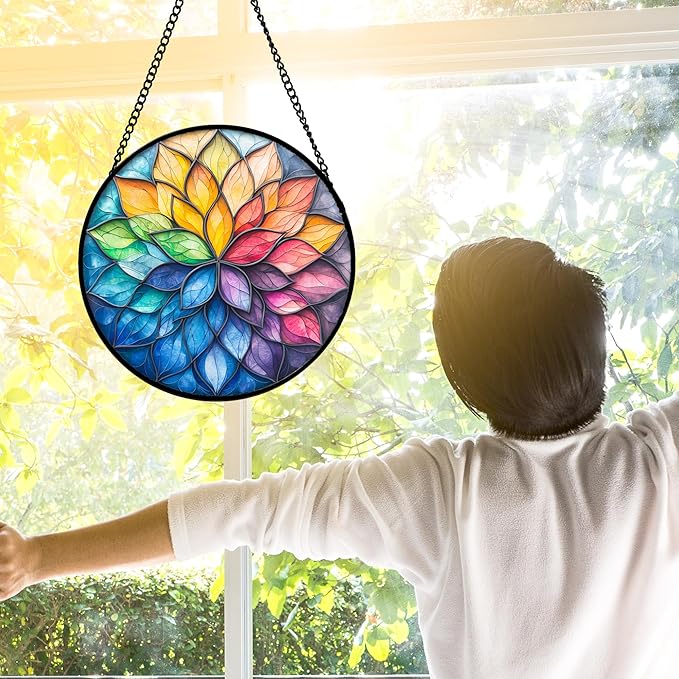 DASTOLL Stained Glass Window Hanging, Colorful Flower Petals Sun Catchers - Image 2