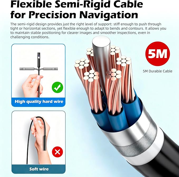 5" Dual-View Handle Endoscope Camera, 2MP Front&Side Lens, IP67 Waterproof 5M - Image 6
