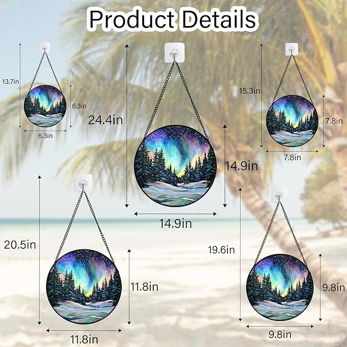 DASTOLL Stained Glass Window Hanging, Aurora Landscape Sun Catchers Glass Panel - Image 5