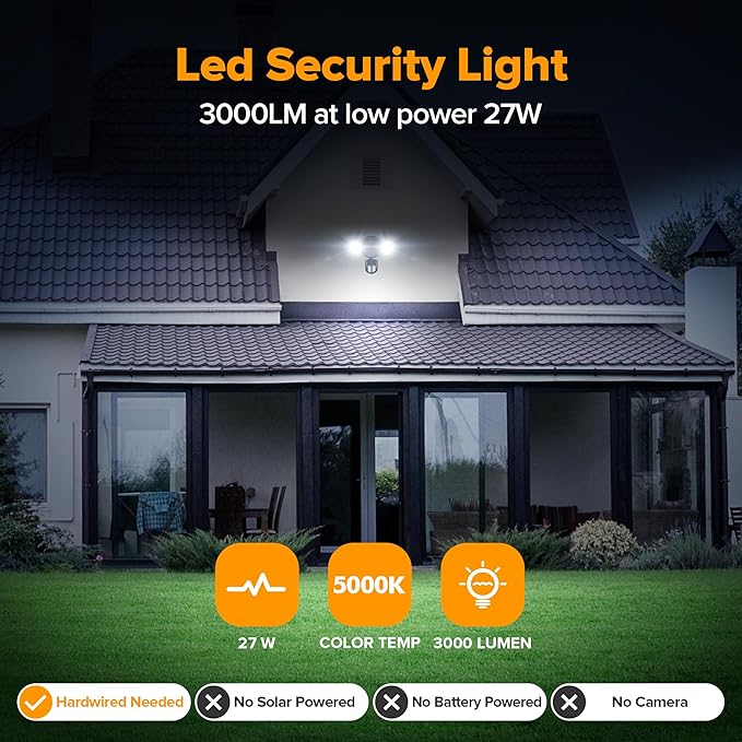 UME LED Security Light Motion Sensor Outdoor Lights, 27W 3000LM, IP65 Waterproof - Image 2