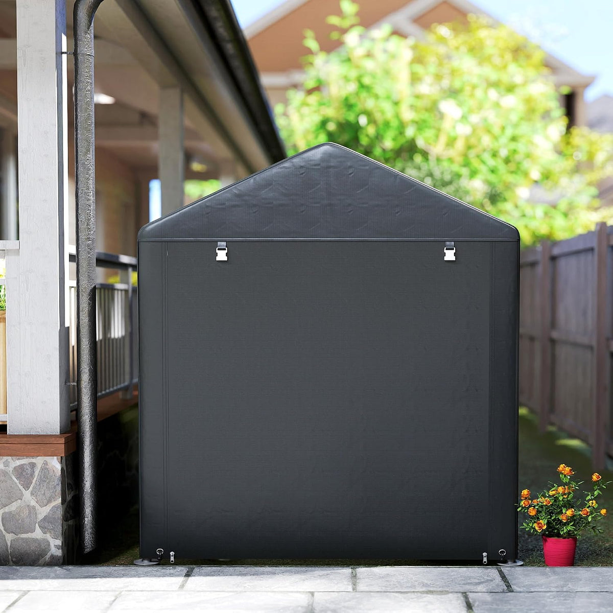 outsunny 5.2 x 7.2 ft portable storage shed, front angle view