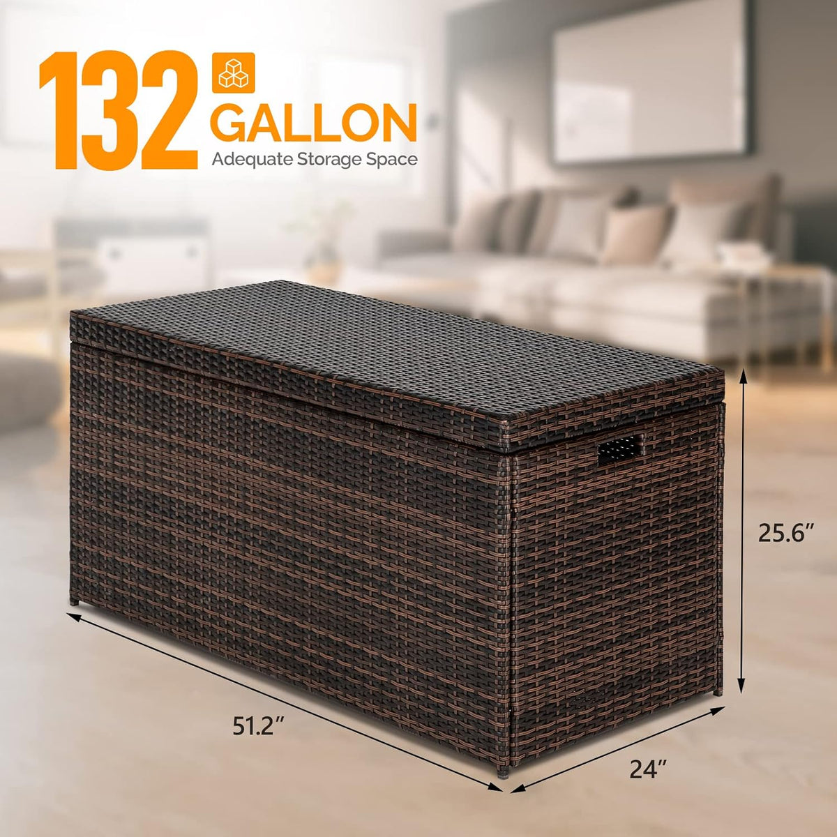 vingli 132 gallon outdoor wicker storage box shown in use