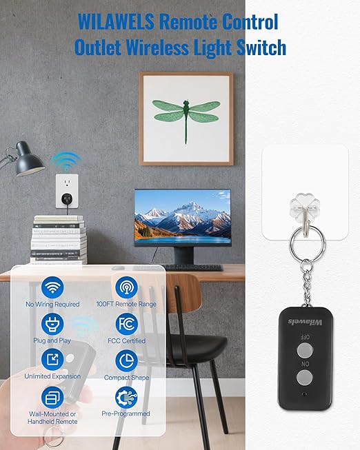 Black Remote Control Outlet, WILAWELS Wireless Remote On Off Switch - Image 8