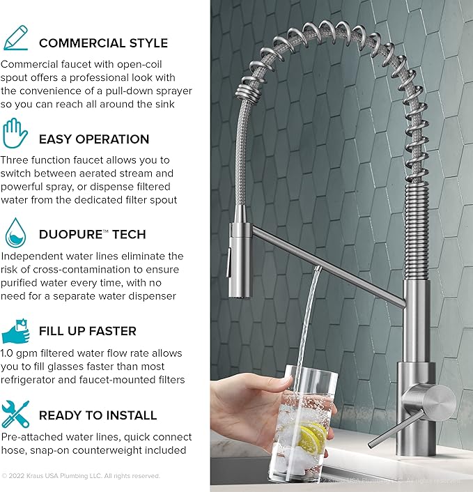 KRAUS Oletto 2-in-1 Commercial Style Pull-Down Single Handle Water Filter - Image 5