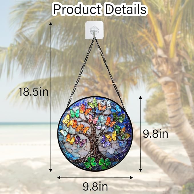 DASTOLL Stained Glass Window Hanging, Butterfly Tree Clover Sun Catchers Glass - Image 5