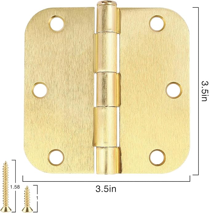 12 Pack Interior Door Hinges Brushed Brass 3.5 inch X 3-1/2" 5/8 Radius - Image 4